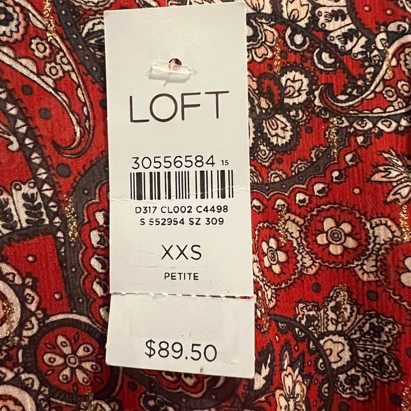 Loft Babydoll Long Sleeve Dress Silver Sparkle Paisley Short New Size XXS Petite - Picture 4 of 14